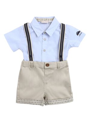 Boys Solid Medium Natural Shirt with Short Trouser